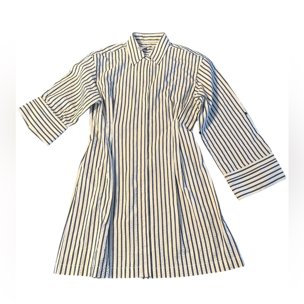Madewell women’s Tucked Mini Shirtdress seersucker  Grey Stripe Size 12 NWT - Picture 5 of 10